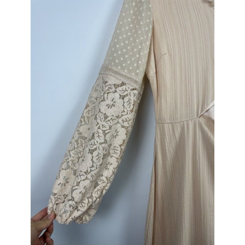 Lulus Modern Menagerie Blush Lace Cutout Long Sleeve Midi Cottagecore Dress Sz L - Picture 3 of 13